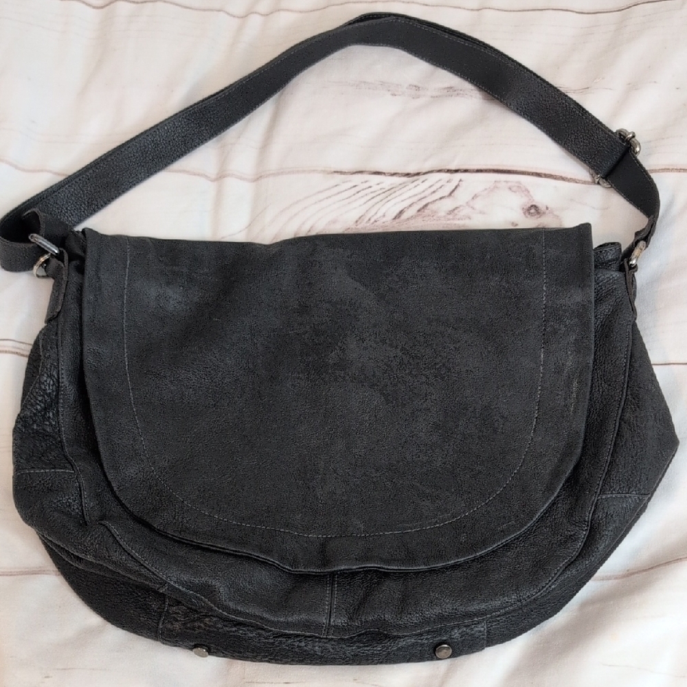 Abro Black Leather Shoulder or Cross Body Bag Purse Large Tote Style Super Cute